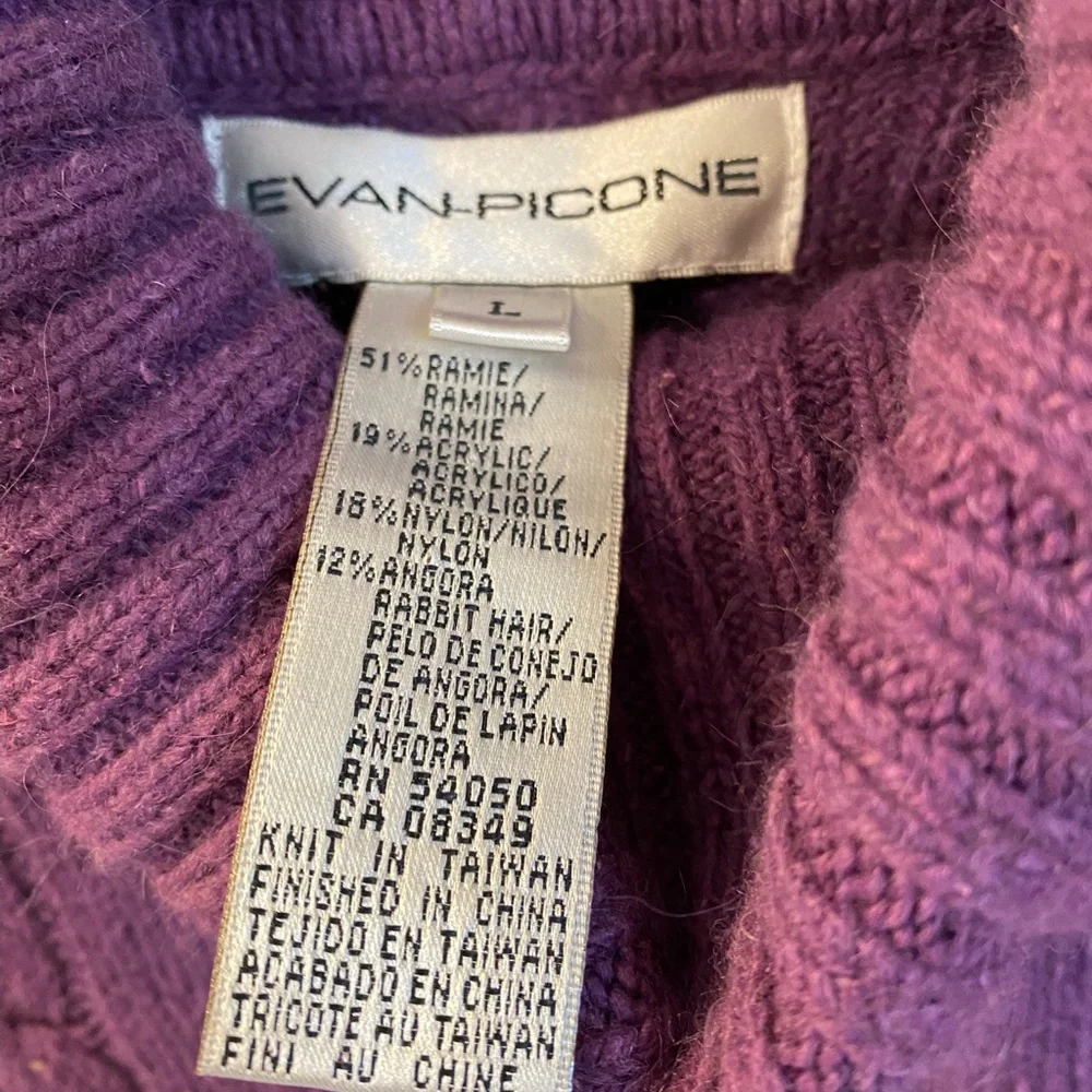 Evan Picone turtleneck sweater with cable knit, purple, size large. - Picture 4 of 4